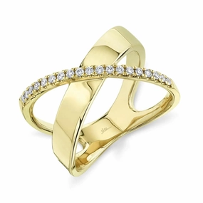 14K Yellow Gold 0.19cttw Diamond Crossover Fashion Ring Lightweight Symbol