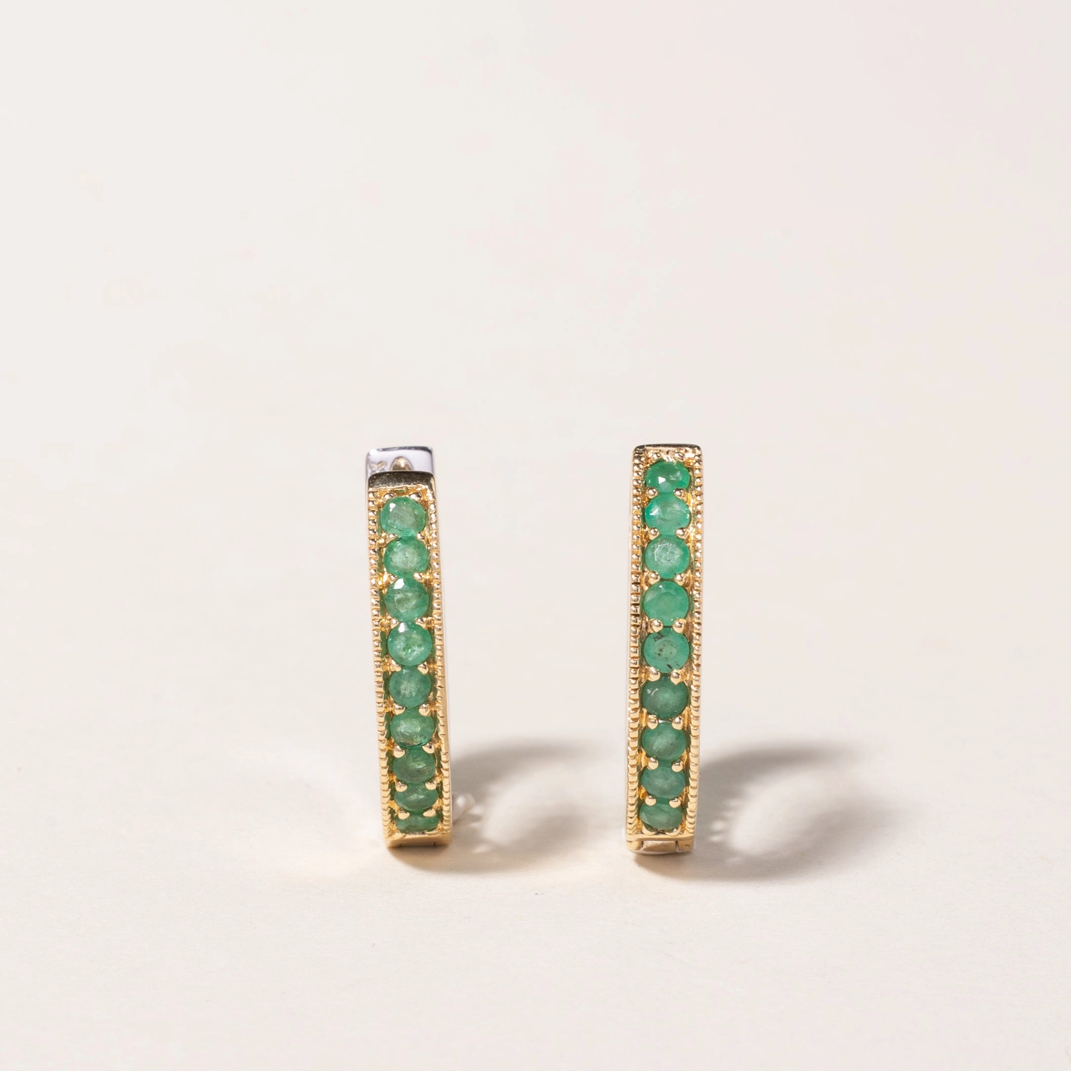 Elegant Creations Romantic Accessory 14K Two Tone Gold Emerald Hoop Earrings | 1.08ctw |