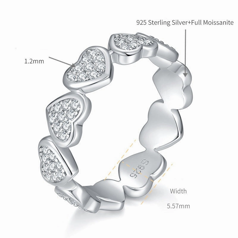 Full Love Heart Row Band Promise Ring | S925 | Moissanite Soft Form Personal Work