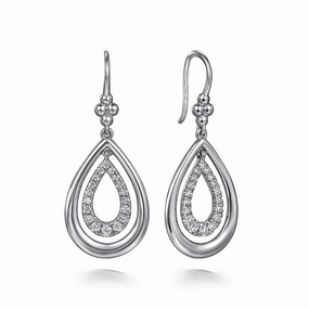 Photo Prop Low-Cost Item Sterling Silver Bujukan Teardrop with White Sapphires Fish Wire Earrings