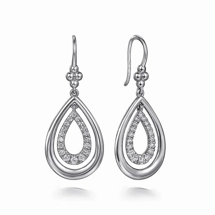 Photo Prop Low-Cost Item Sterling Silver Bujukan Teardrop with White Sapphires Fish Wire Earrings