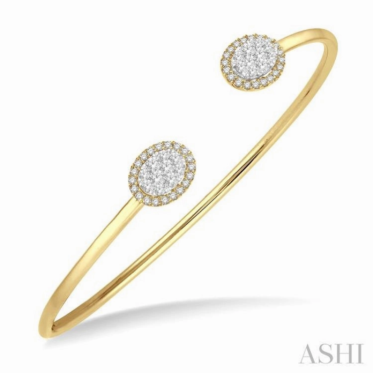 5/8 ctw Oval Shape Lovebright Open Cuff Diamond Bangle in 14K Yellow and White Gold Smooth Composites Eternal Beauty