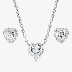 Day To Day Heart CZ Necklace and Earrings Set