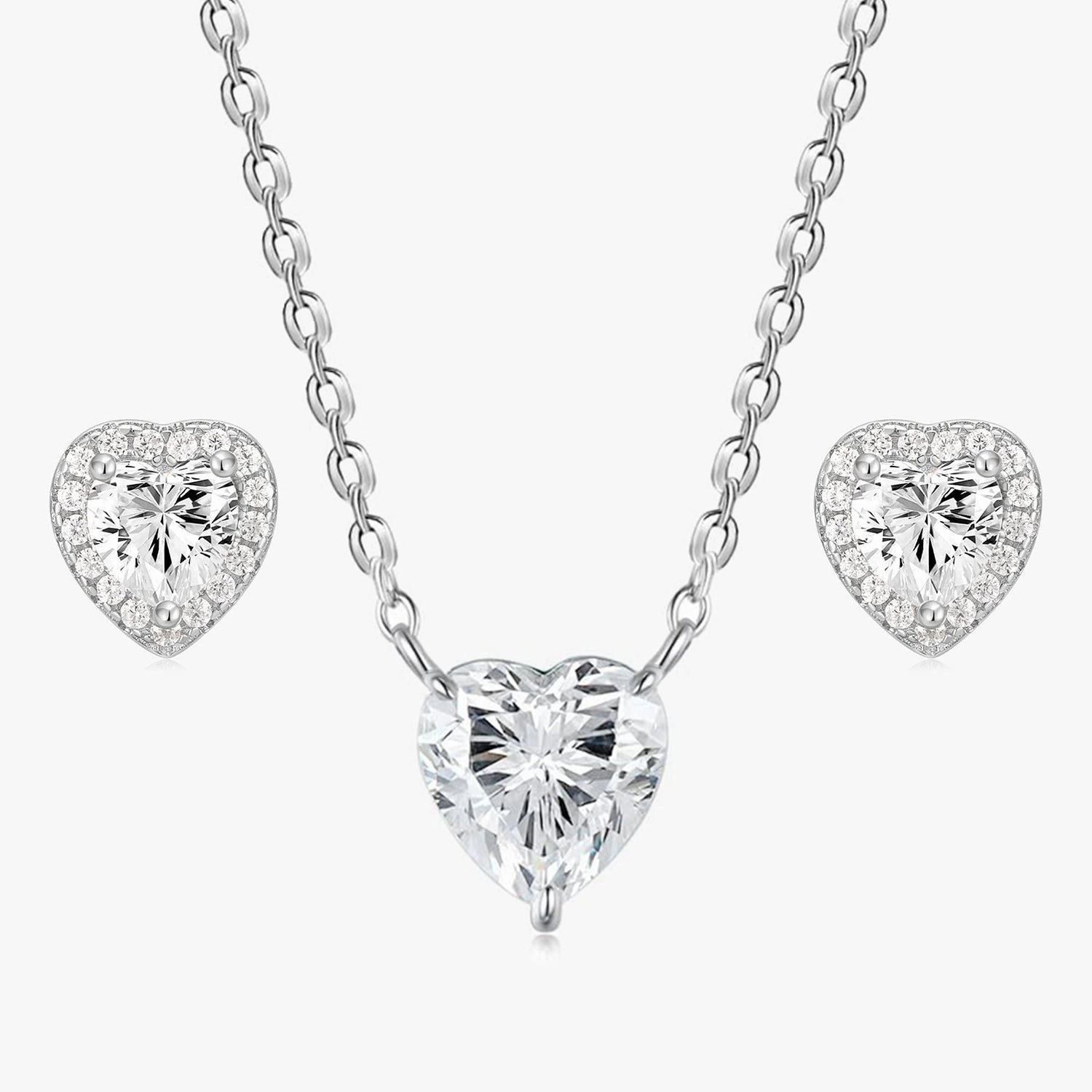Day To Day Heart CZ Necklace and Earrings Set