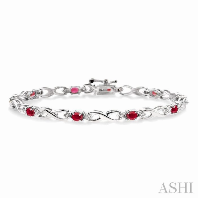 custom design Exclusive Touch 4x3 MM Oval Cut Ruby and 1/10 Ctw Single Cut Diamond Bracelet in 10K White Gold