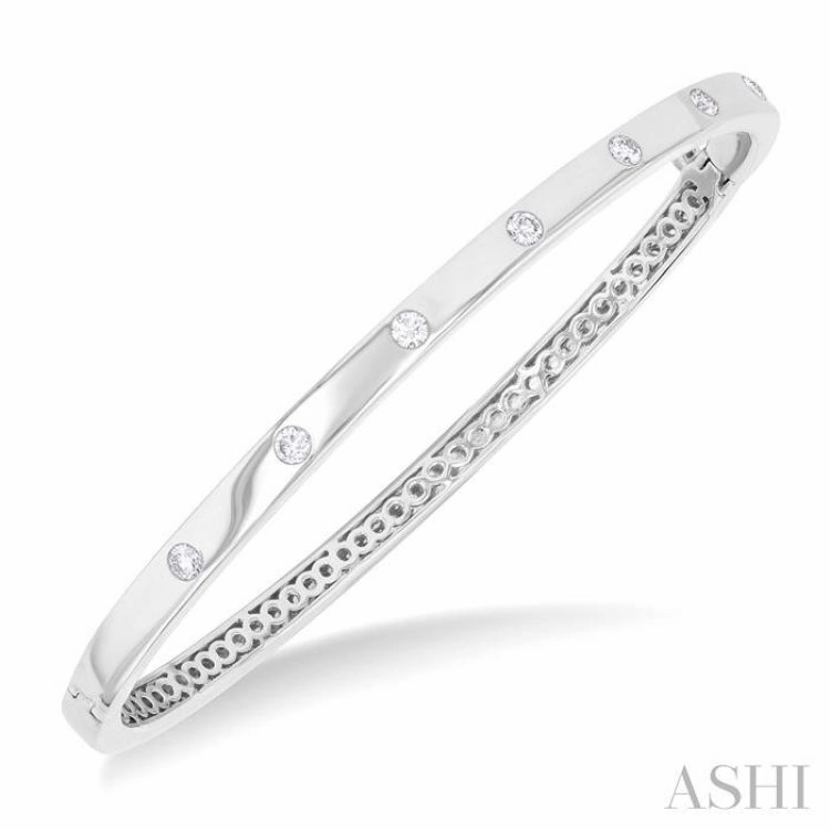 3/8 Ctw Flush Bezel Set Diamond Fashion Bangle in 14K White Gold Interchangeable Style