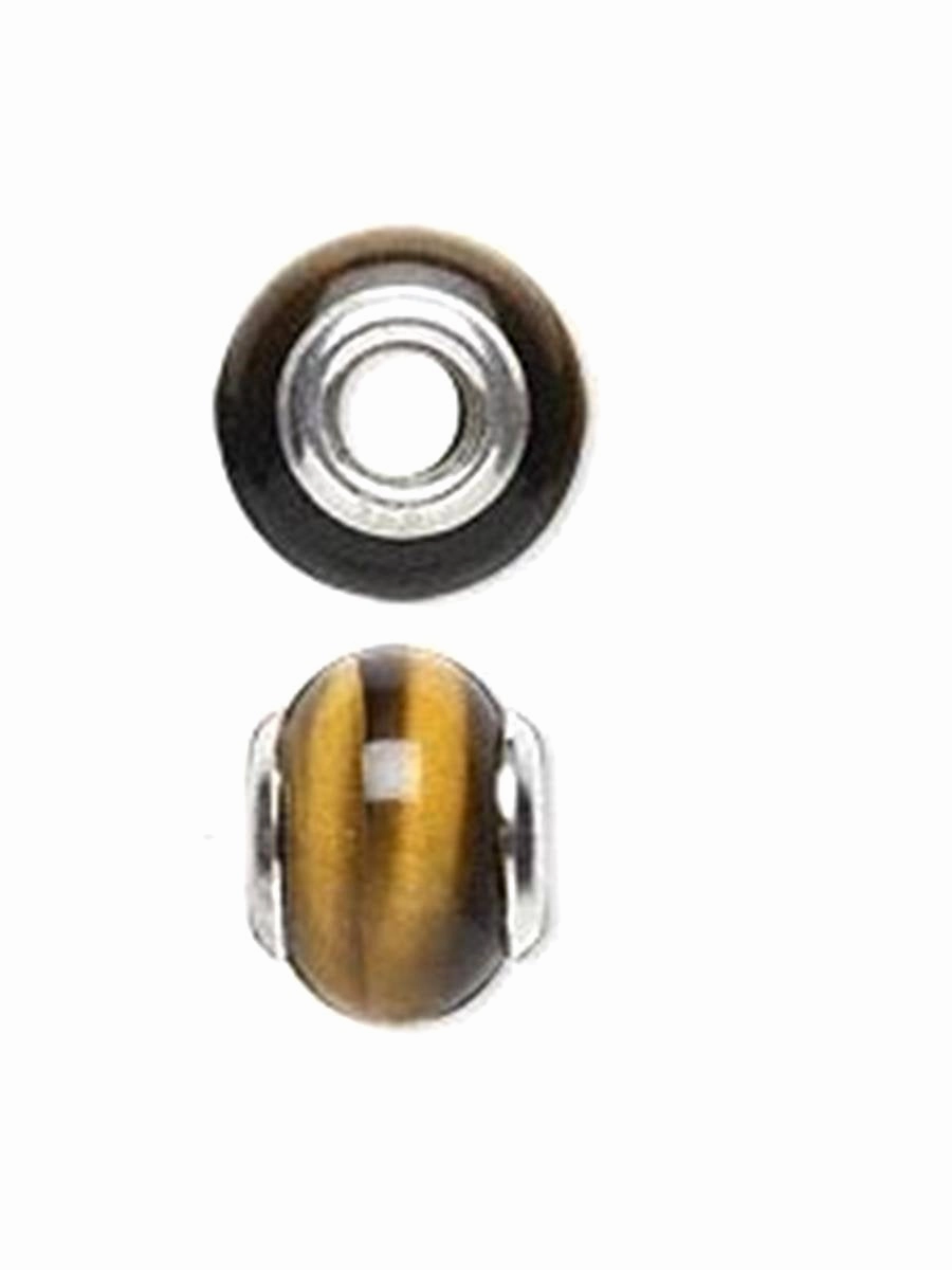 Slide-on Bead Charm Tiger Eye Sterling Silver 4mm Center Hole Distinctive Highlight