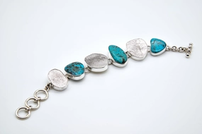 Sonoran Turquoise Bracelet with Textured Sterling Silver Newly Sighted