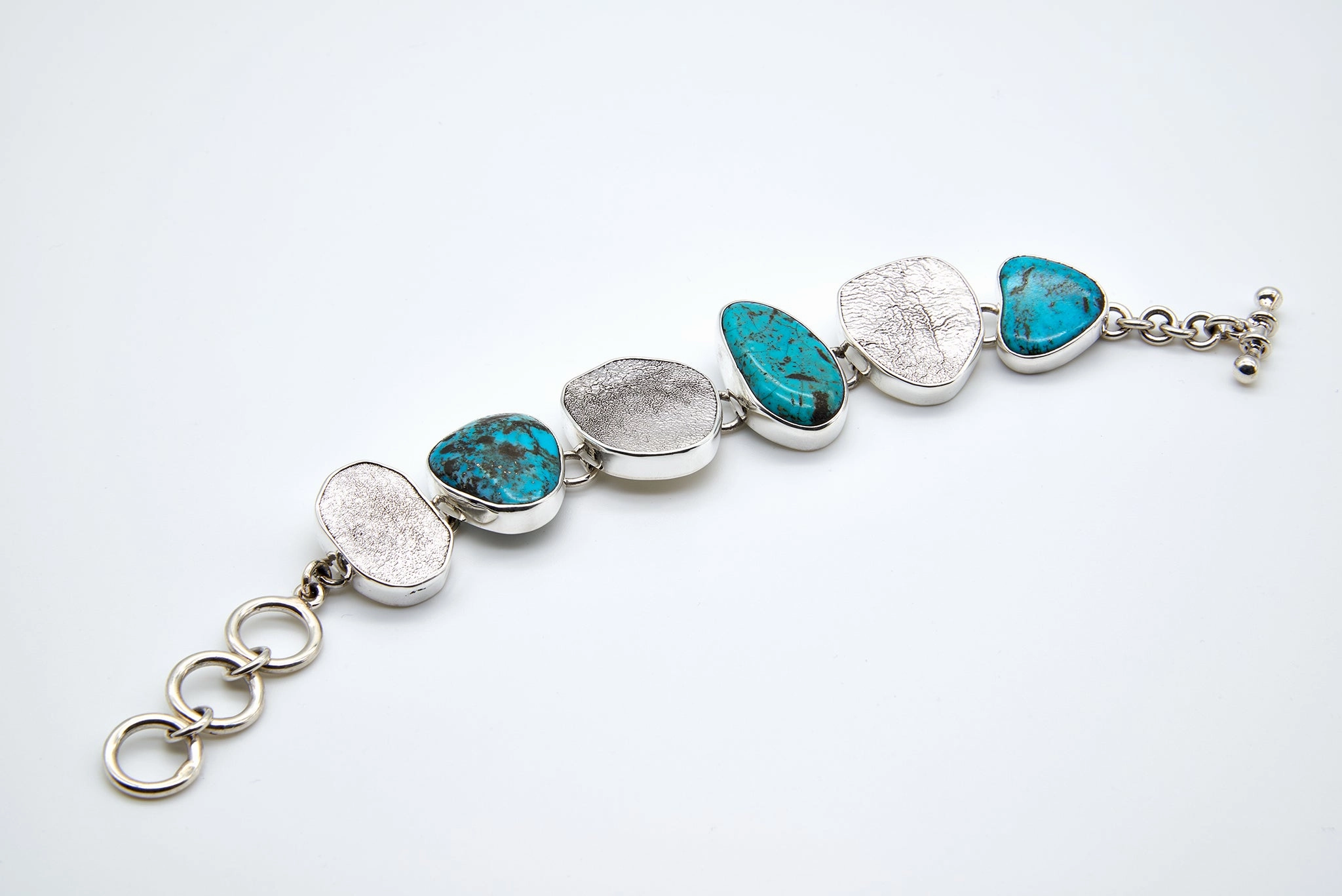 Sonoran Turquoise Bracelet with Textured Sterling Silver Newly Sighted