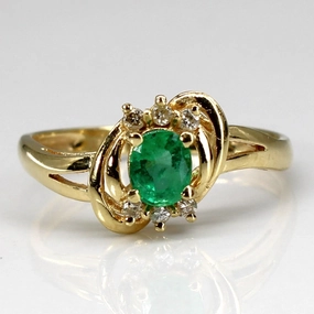 Emerald & Diamond Cocktail Ring | 0.30ct | 0.06ctw | SZ 6 | Elegant Form