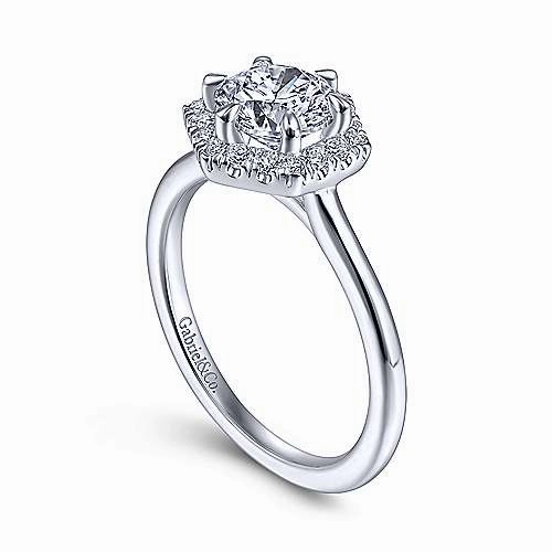 Elegant Bauble Hexagon Halo Diamond Ring .16cttw 14k White Gold 591A