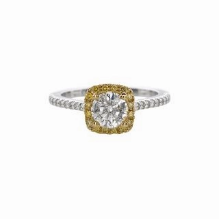 Smooth Finish ROUND DIAMOND RING WITH FANCY YELLOW DIAMOND BEZEL AND DIAMONDS DOWN SHANK