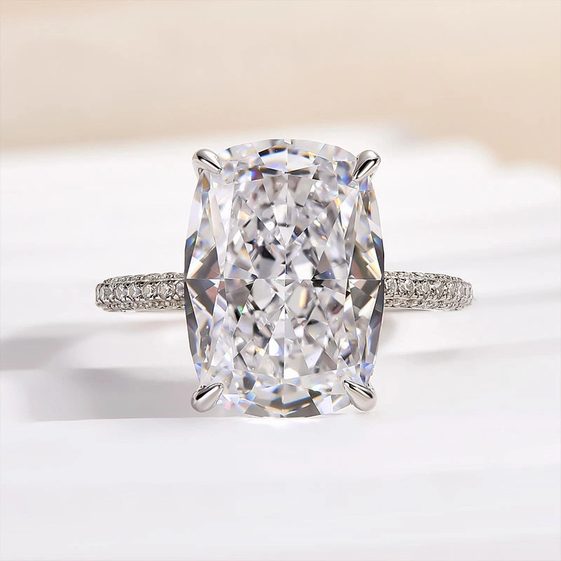 Louily Luxurious Elongated Cushion Cut Engagement Ring For Women In Sterling Silver Stylish Detail Vivid Sparkle