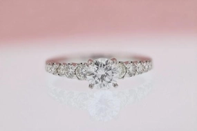 Center Pave Tapering Round Diamond Engagement Ring Neat Finish Glamorous Piece