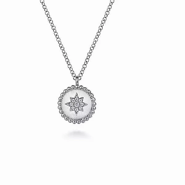 Daily Structure Compostable Material Sterling Silver Bujukan Medallion Pendant with .04cttw Diamond Star Center