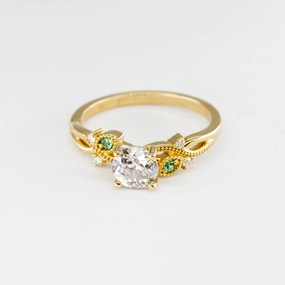 '100 Ways' Old European Cut Diamond Engagement Ring with Diamond and Emerald Accents | 0.92ctw, 0.04ctw | SZ 7.25 | Warm Accent