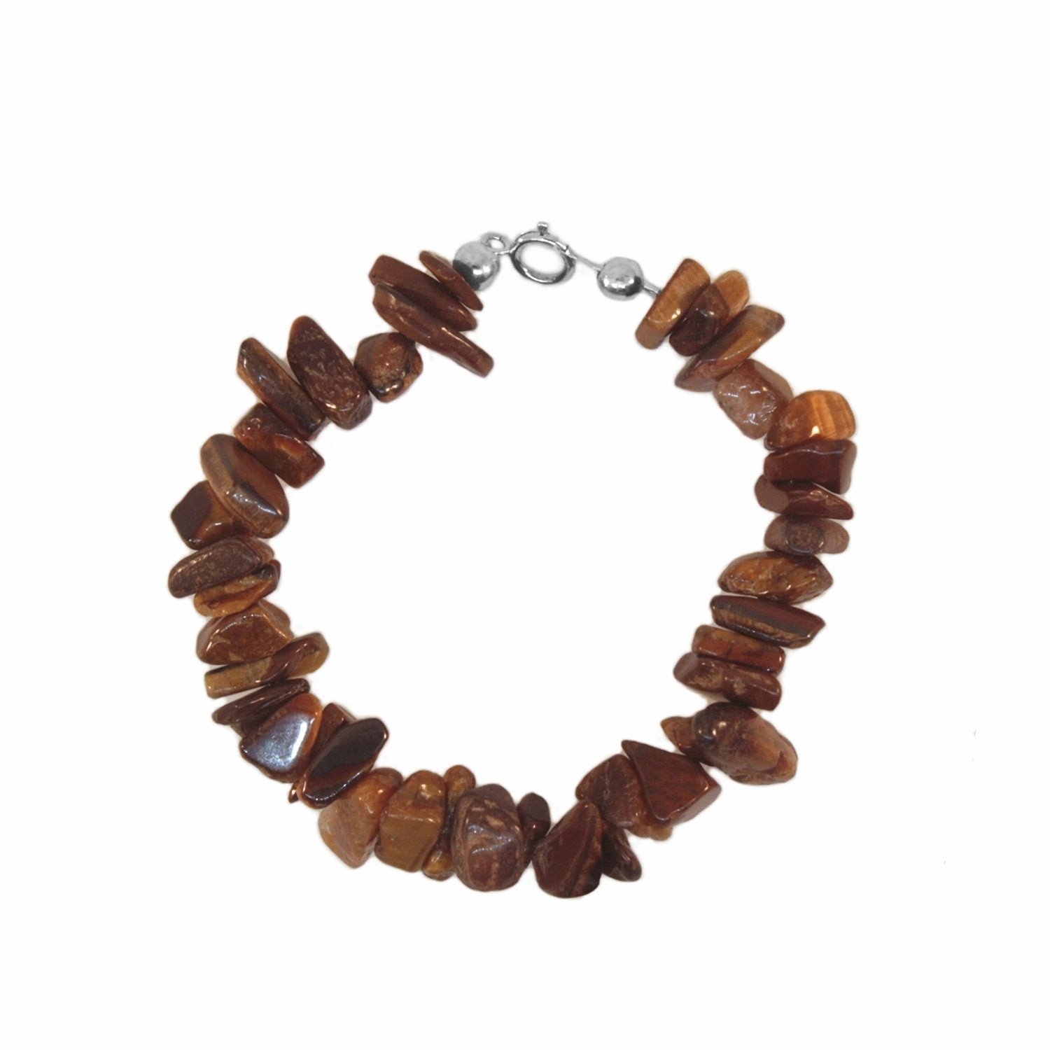 Genuine Tiger Eye Gem Chip Bracelet Sterling Silver Handmade Alluring Accent Timeless Gem