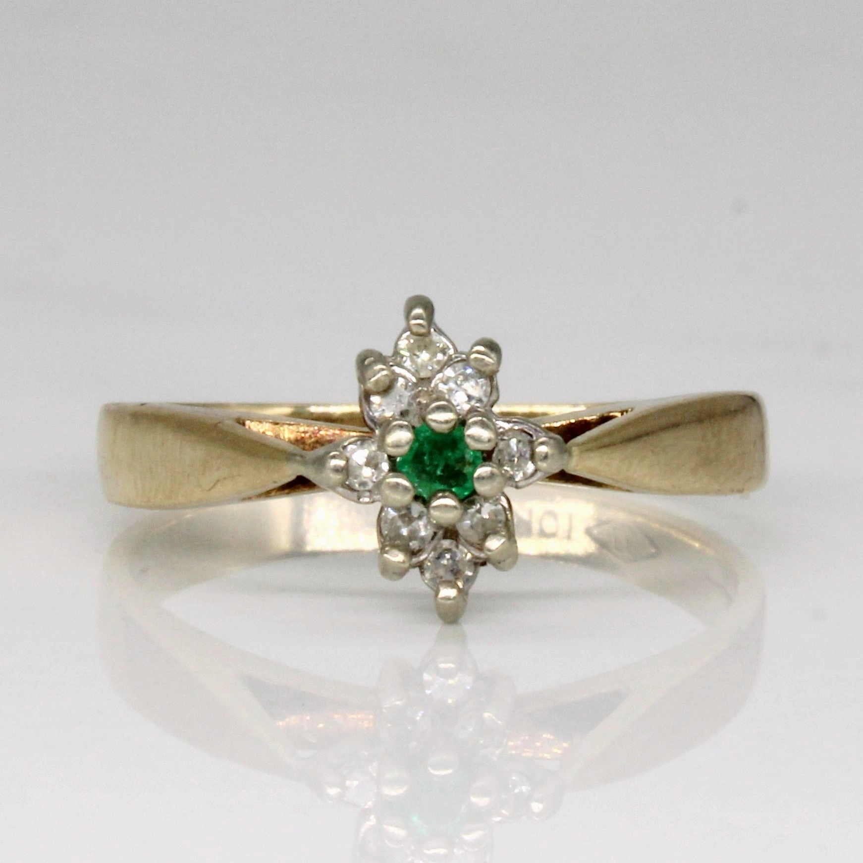 Festive Style Cool Layer High Set Diamond & Emerald Ring | 0.06ctw, 0.02ct | SZ 6.25 |