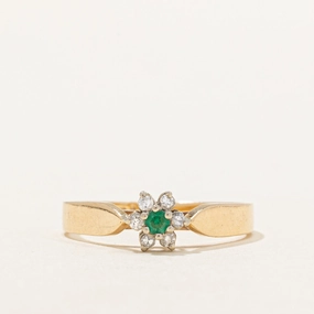 High Set Diamond & Emerald Ring | 0.06ctw, 0.04ct | SZ 5.75 | Lustrous Highlight Distinctive Style Pieces