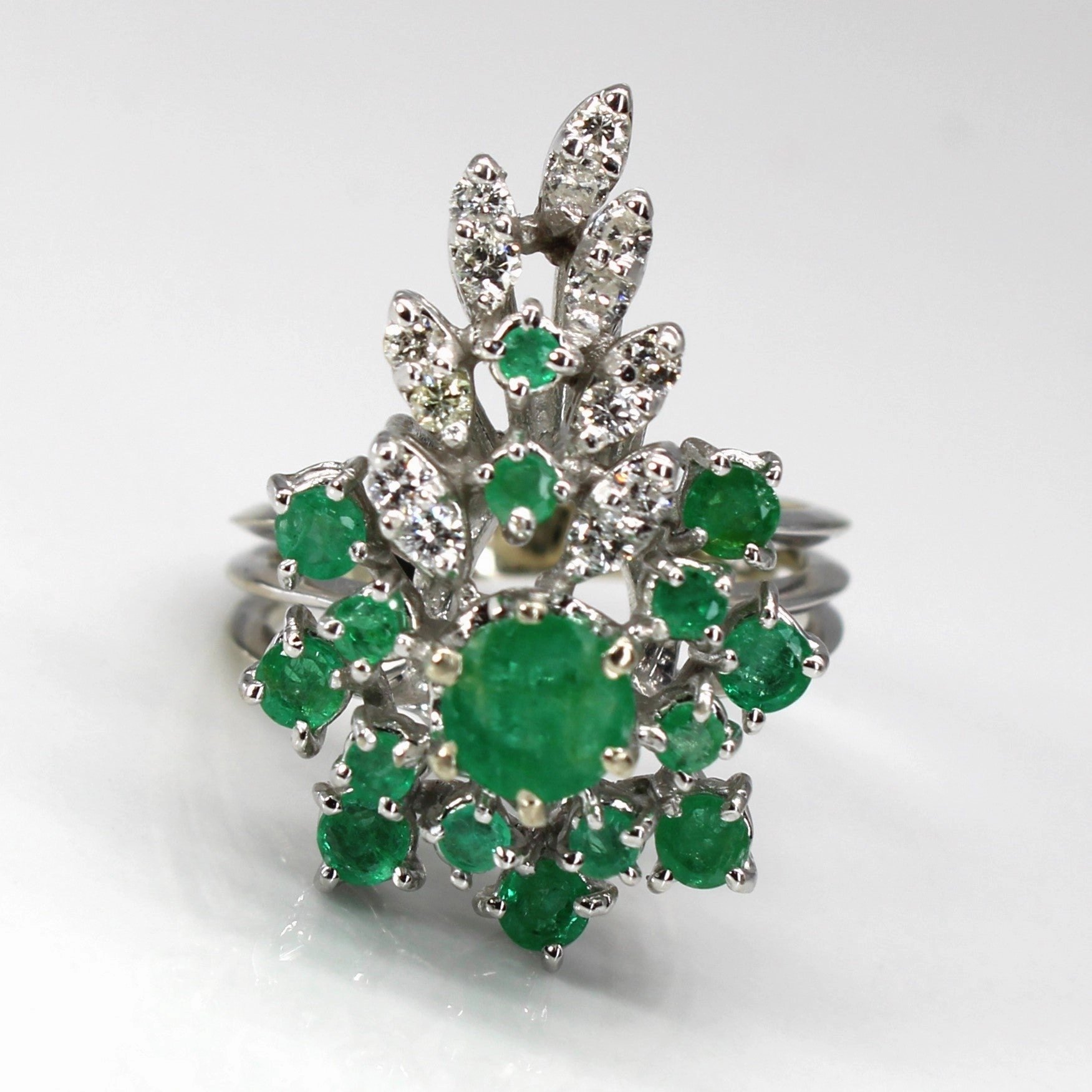 High Set Emerald & Diamond Cocktail Ring | 1.60ctw | 0.35ctw | SZ 8.25 | Creative Edge Classic Gift