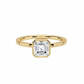 Timeless Grace 1 Carat Moissanite Asscher Cut Bezel Set Ring in 925 Sterling Silver Plated with 18K Gold