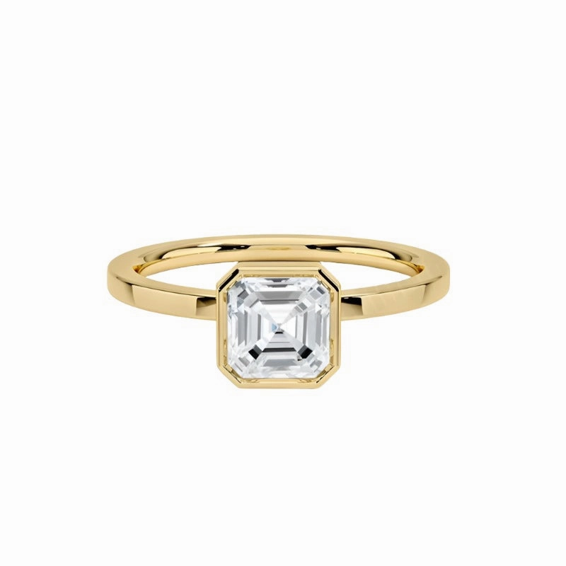 Personal Style 1 Carat Moissanite Asscher Cut Bezel Set Ring in 925 Sterling Silver Plated with 18K Gold