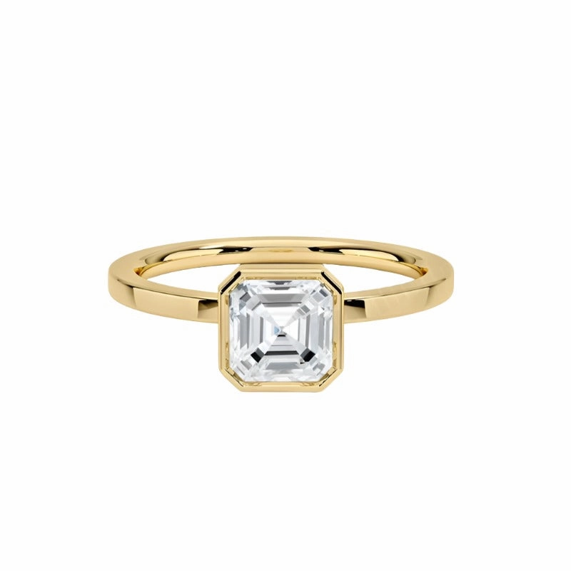 1 Carat Moissanite Asscher Cut Bezel Set Ring in 925 Sterling Silver Plated with 18K Gold Custom Item