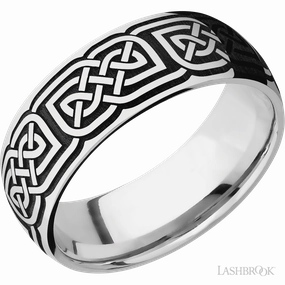 Laser Carved Celtic Wedding Band Cobalt Chrome 8mm Wide Geometric Shape Minimal Glimmer