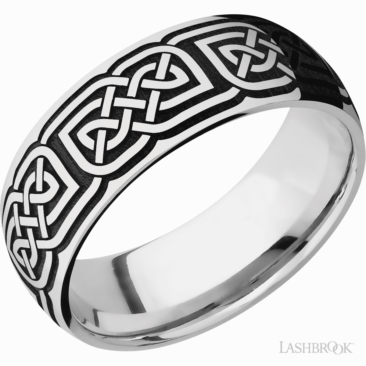 Laser Carved Celtic Wedding Band Cobalt Chrome 8mm Wide Lively Accent Ornate Emblem