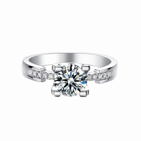 Custom Adornment Classic Flow 1 Carat Round Brilliant Straight Arm Ring | S925 | Moissanite