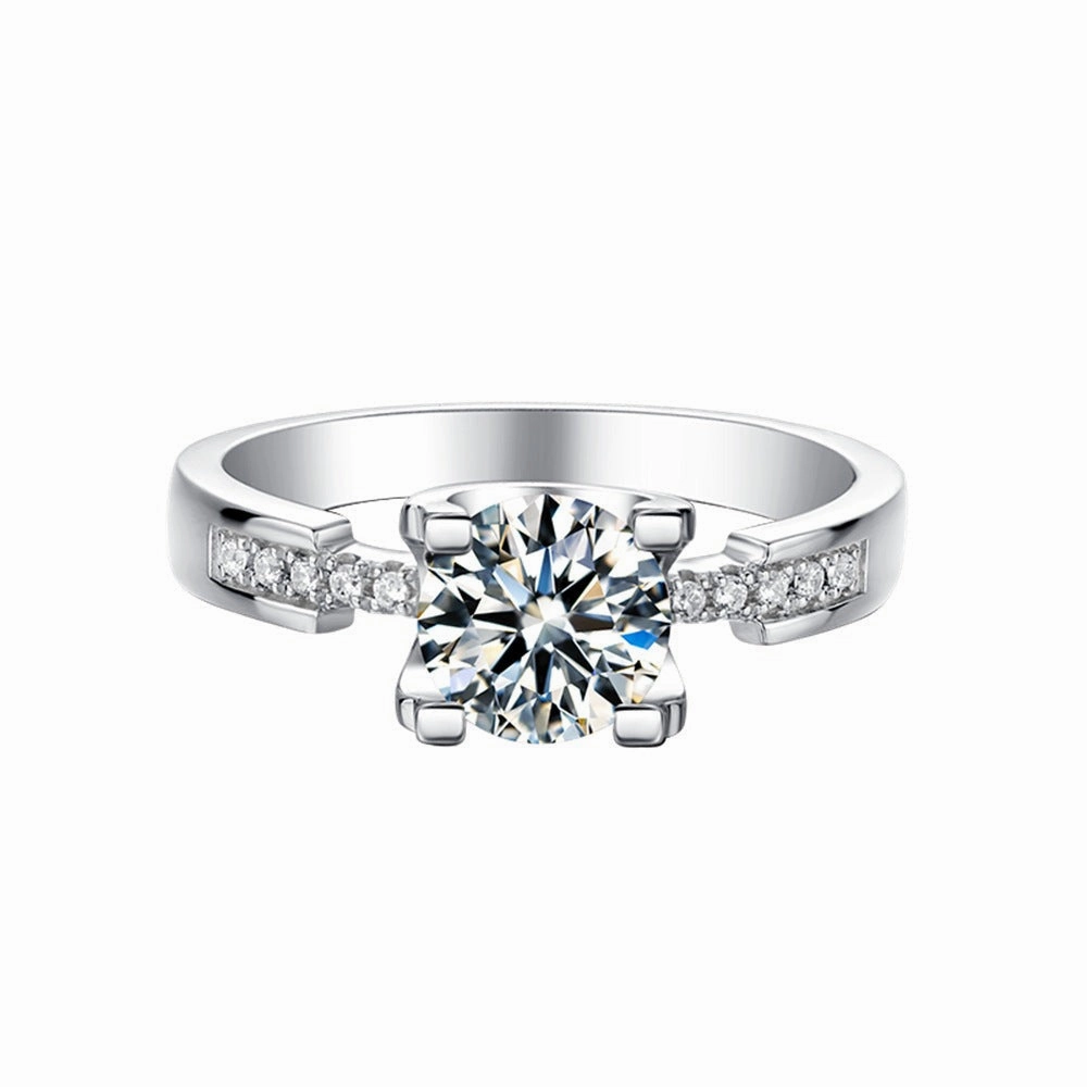 1 Carat Round Brilliant Straight Arm Ring | S925 | Moissanite Green product