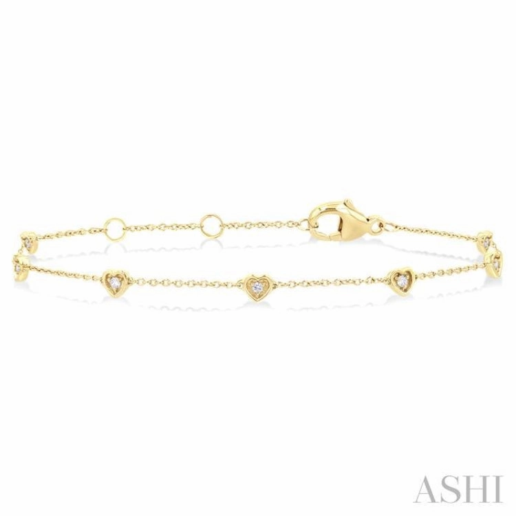 1/10 Ctw Petite Heart Round Cut Diamond Station Bracelet in 10K Yellow Gold Engaging Quality Extensive Blends