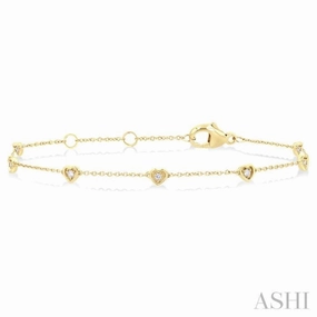1/10 Ctw Petite Heart Round Cut Diamond Station Bracelet in 10K Yellow Gold Engaging Quality Extensive Blends