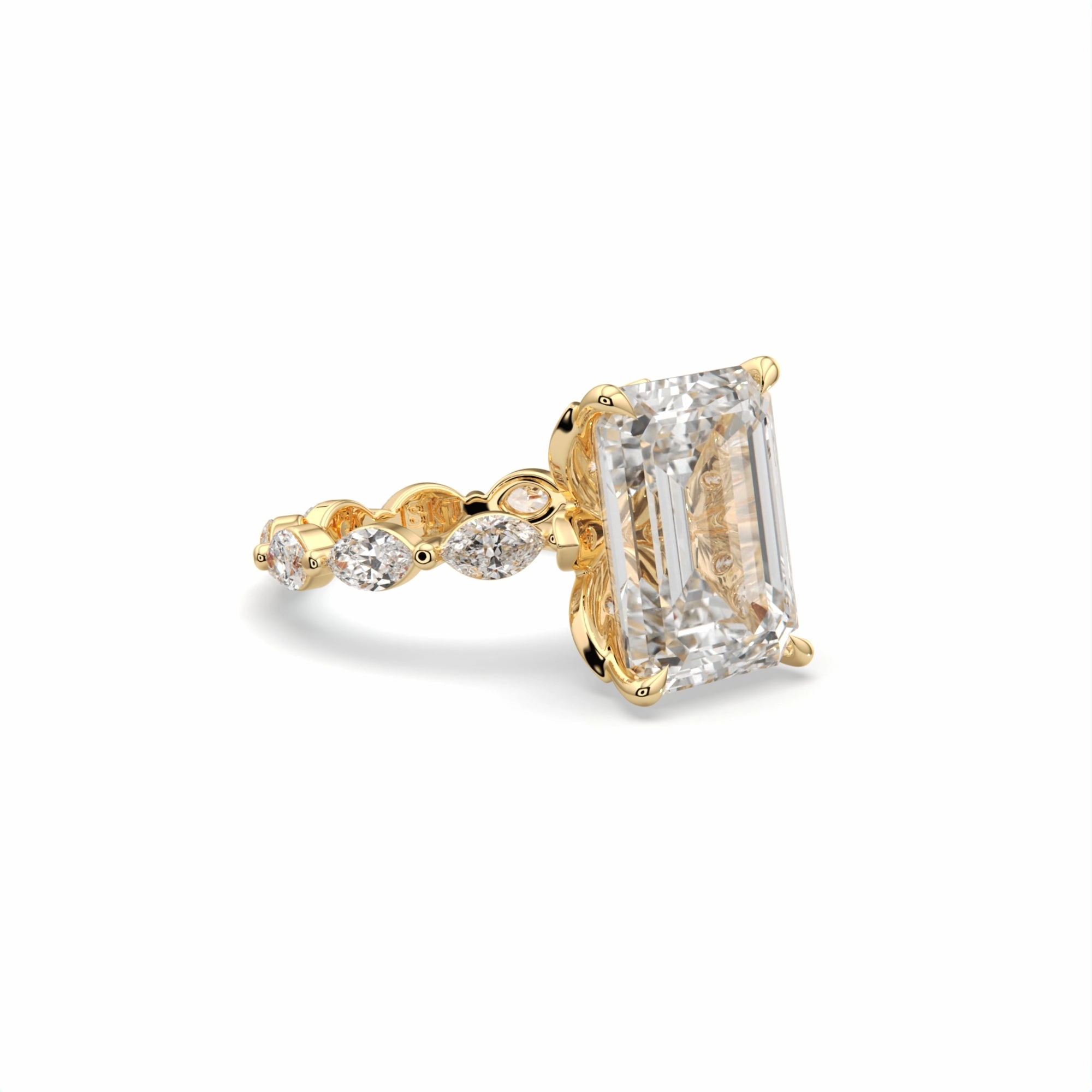 10CTW Emerald and Marquise Set Diamond Engagement Ring Metric Measure Elegant Embellishment