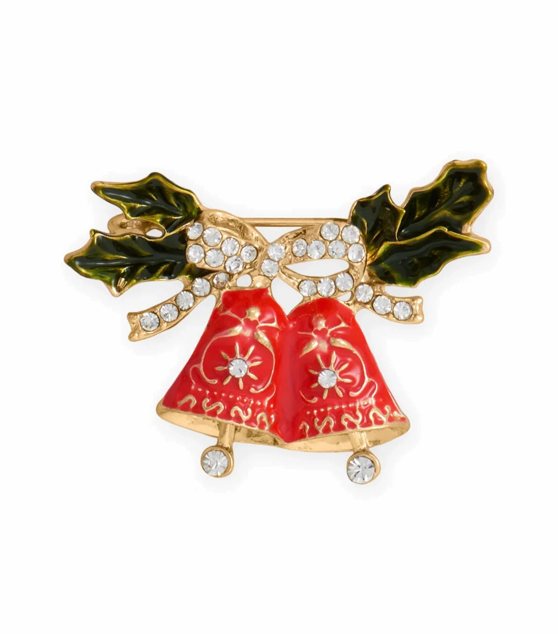 Holiday Jingle Bell Fashion Pin gold Tone with Crystals Timeless Charm Exclusive Charm