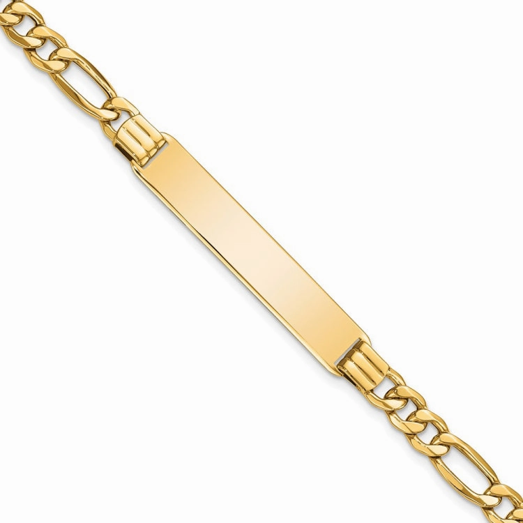 Final Perspective Contemporary Take 14k Polished Semi-Solid Chain/Solid Plate Figaro Link 39x8mm Plate 8 inch ID Bracelet