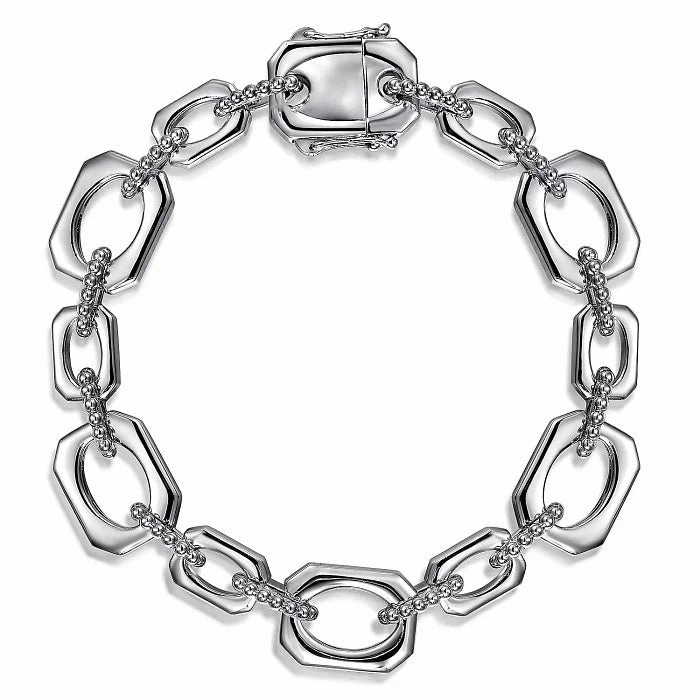 DIY Maintenance Sterling Silver Bujukan And Elongated Octagon Link Chain 7.5 Inch Bracelet