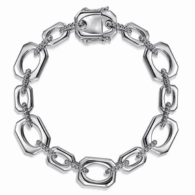 DIY Maintenance Sterling Silver Bujukan And Elongated Octagon Link Chain 7.5 Inch Bracelet