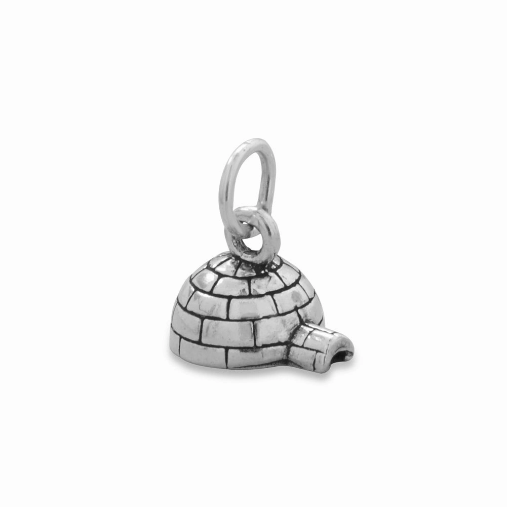 Luxury Finish Shine Cool Contrast Ice Igloo Charm Sterling Silver Antiqued Finish