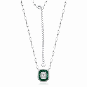 Shine And Style Classic Glimmer Rhodium Plated Sterling Silver Colored Baguette Emerald Cut Necklace
