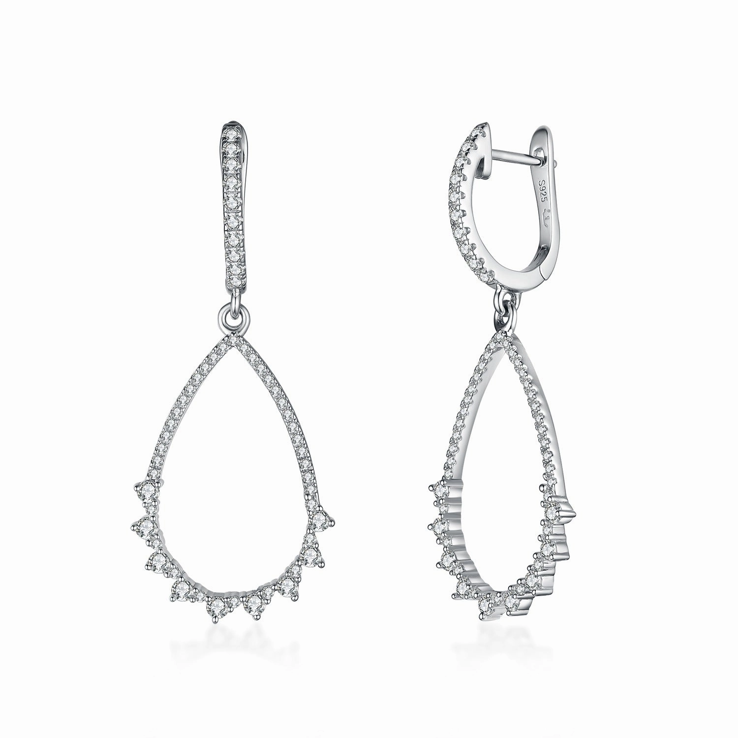 Contemporary Detail Delicate Sparkle Sterling Silver Fancy Teardrop Micropave and CZ Earrings