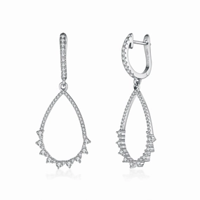Contemporary Detail Delicate Sparkle Sterling Silver Fancy Teardrop Micropave and CZ Earrings