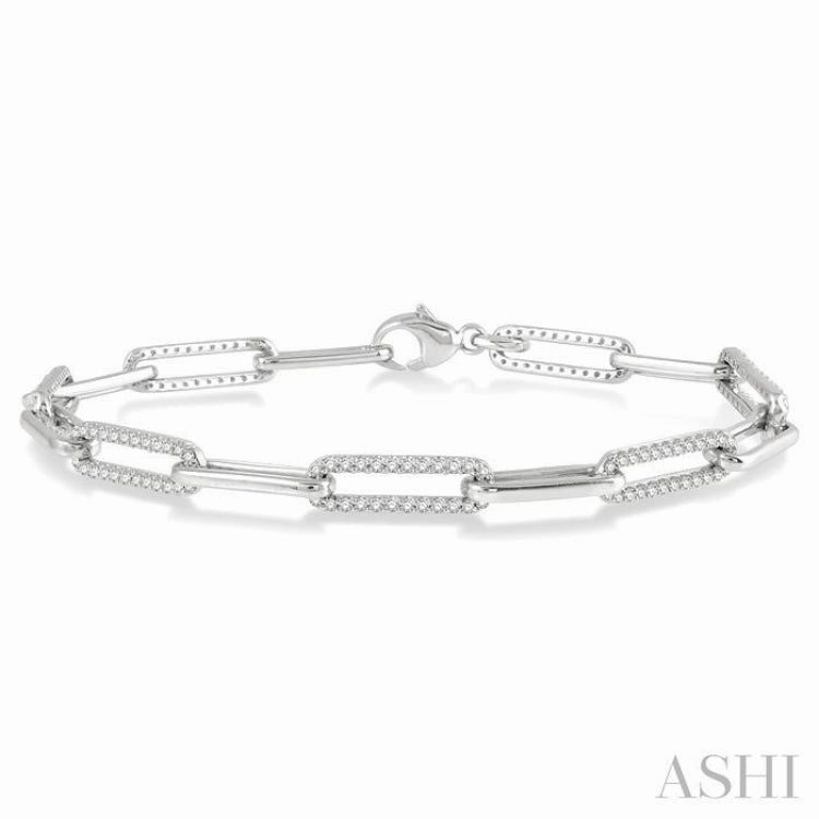 1 Ctw Round Cut Diamond Paperclip Bracelet in 14K White Gold Holiday Sparkle Main Detail