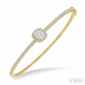 Structured Build Common Variety 1 ctw Cushion Shape Lovebright Round Cut Diamond Stackable Bangle in 14K Yellow and White Gold