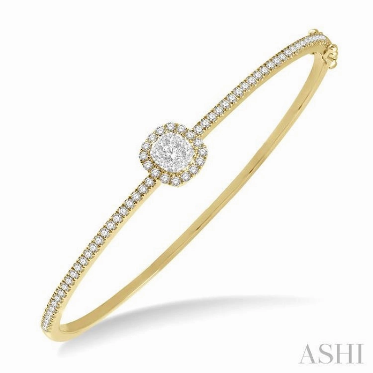 Structured Build Common Variety 1 ctw Cushion Shape Lovebright Round Cut Diamond Stackable Bangle in 14K Yellow and White Gold