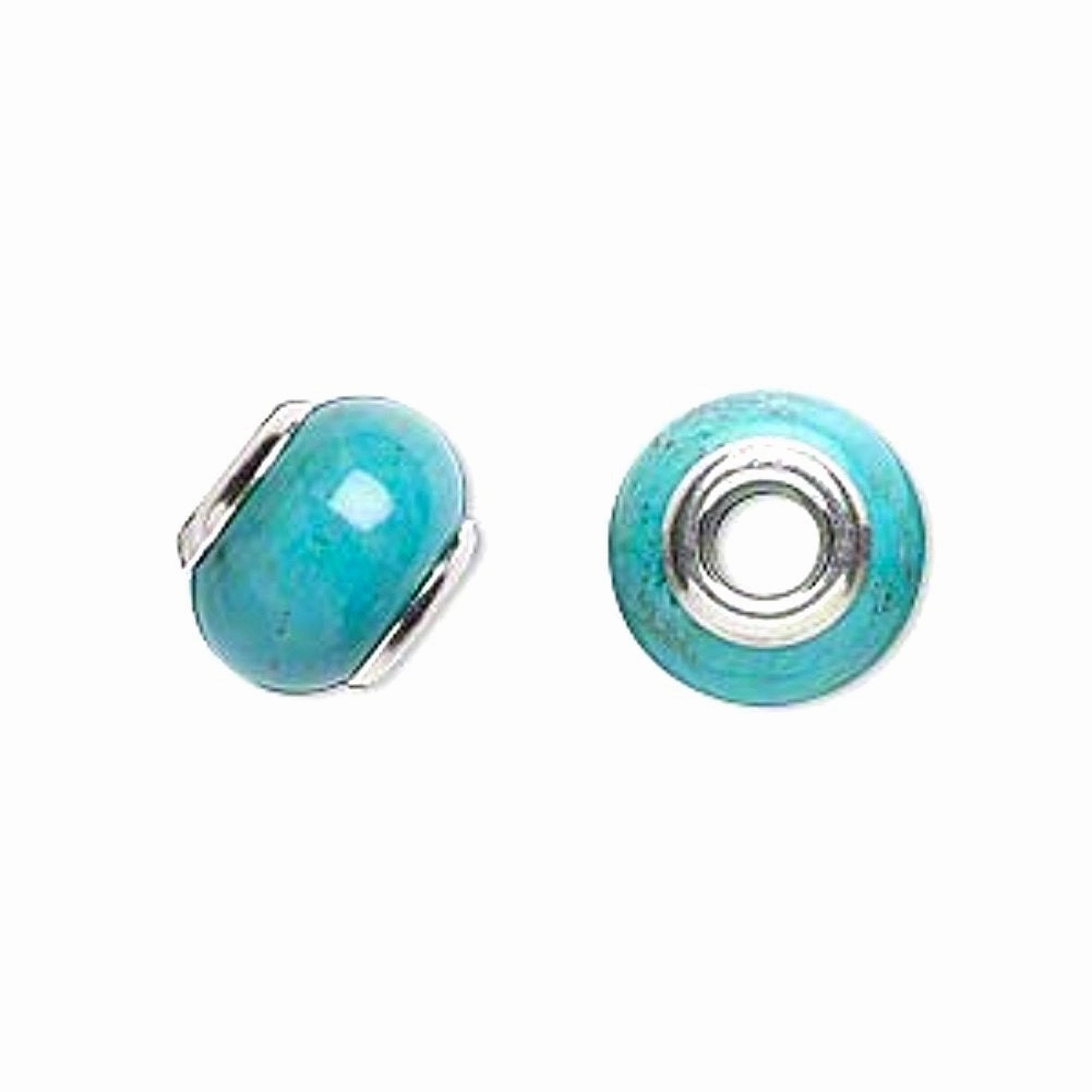 Vibrant Charm Effortless Piece Imitation Turquoise Bead Slide-on Charm Sterling Silver