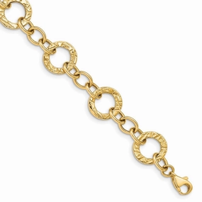 Lasting Combinations 14k Polished and Textured 12mm Fancy Circle Link 7.25 inch Bracelet