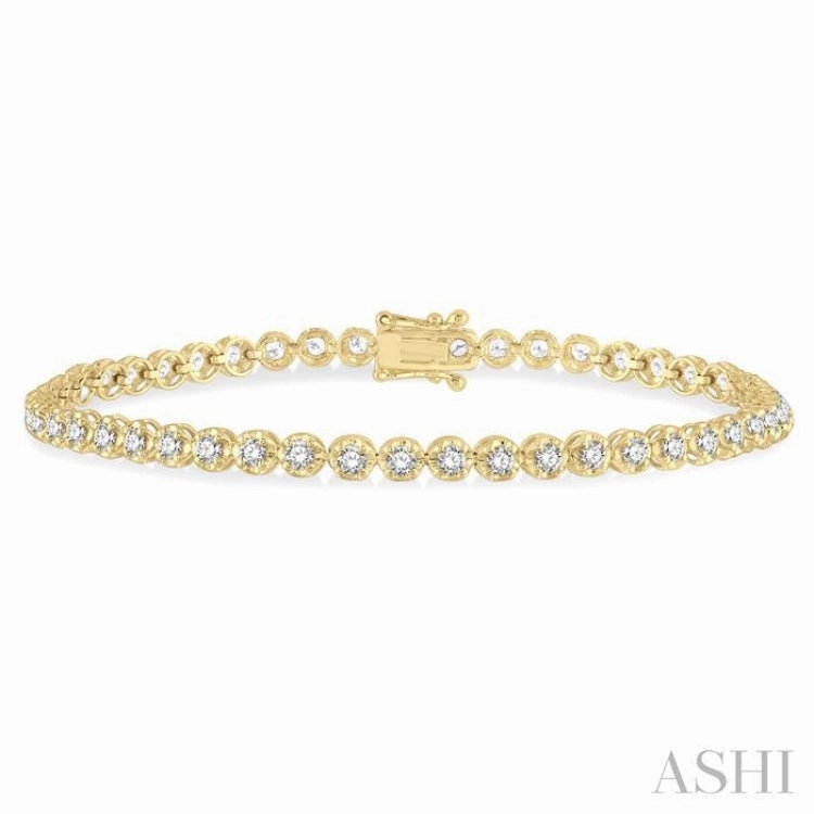 2 Ctw Round Cut Diamond Illusion Tennis Bracelet in 14K Yellow Gold Balanced View Unfading Beauty
