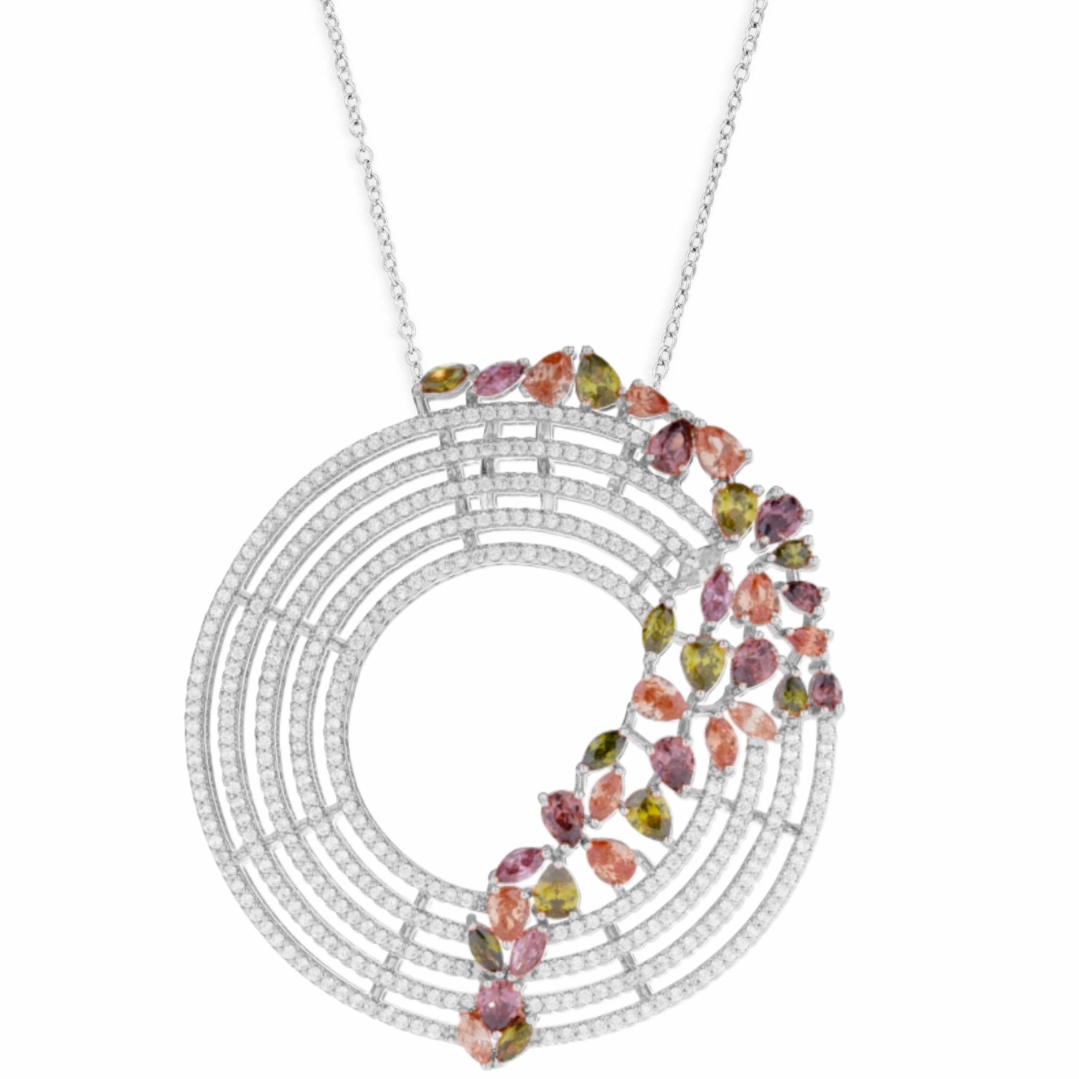 Rose Gold or Rhodium Plated Sterling Silver Colorful Sprinkled CZ Necklace Soft Spark