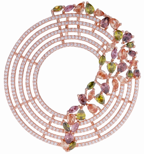 Dressed Up Look Feminine Finish Rose Gold or Rhodium Plated Sterling Silver Colorful Sprinkled CZ Necklace